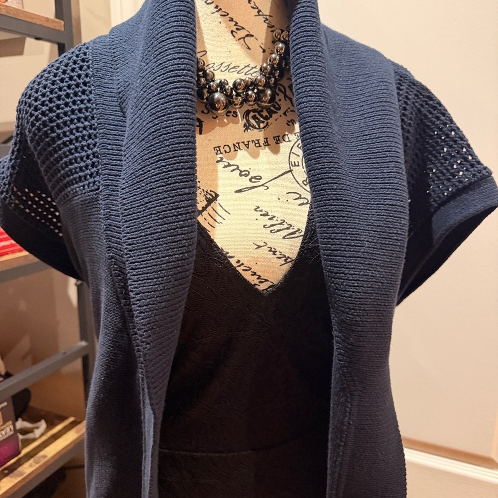Rag & Bone Andi Organic Cotton Cap Sleeve Navy Open-Front Knit Shrug